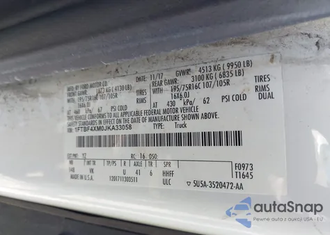 2018 Ford Transit-350 из США, поврежденный, VIN 1FTBF4XM0JKA33058